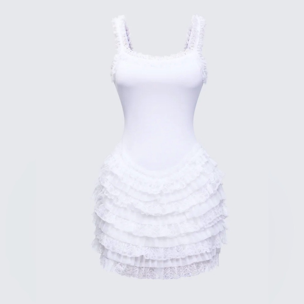 Finesse Amira Cream Ribbed Ruffle Mini Dress